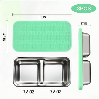 Korythar 3 Pack 15oz Stainless Steel Snack Containers for Kids, Reusable Metal Snack Containers with Silicone lids, Leak Proof 2 Compartment Stackable Metal Toddler Lunch Box for Daycare, School