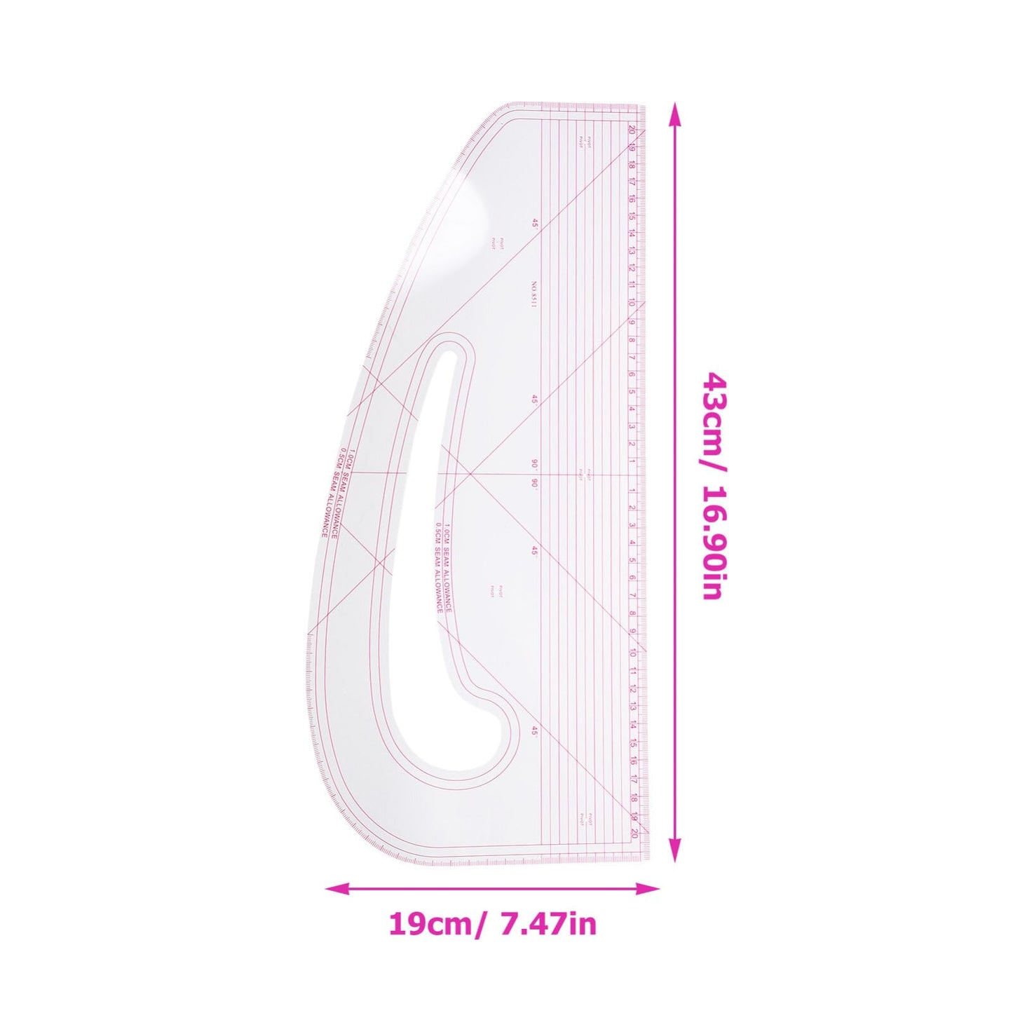 DOITOOL Pattern Maker Pattern Making Ruler for Sewing - 43 x 19 cm Multipurpose Metric Sewing Tools for Cutting, Marking, Drafting, Quilting & Dressmaking | Ideal for Fashion Design & Tailoring