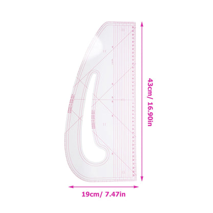 DOITOOL Pattern Maker Pattern Making Ruler for Sewing - 43 x 19 cm Multipurpose Metric Sewing Tools for Cutting, Marking, Drafting, Quilting & Dressmaking | Ideal for Fashion Design & Tailoring