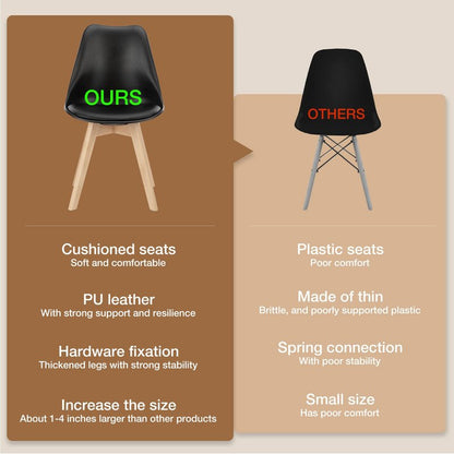 OLIXIS Set of 4 Dining Kitchen Mid-Century Modern Chairs with Wood Legs and PU Leather Cushion for Living Room Bedroom Outdoor Lounge, Black