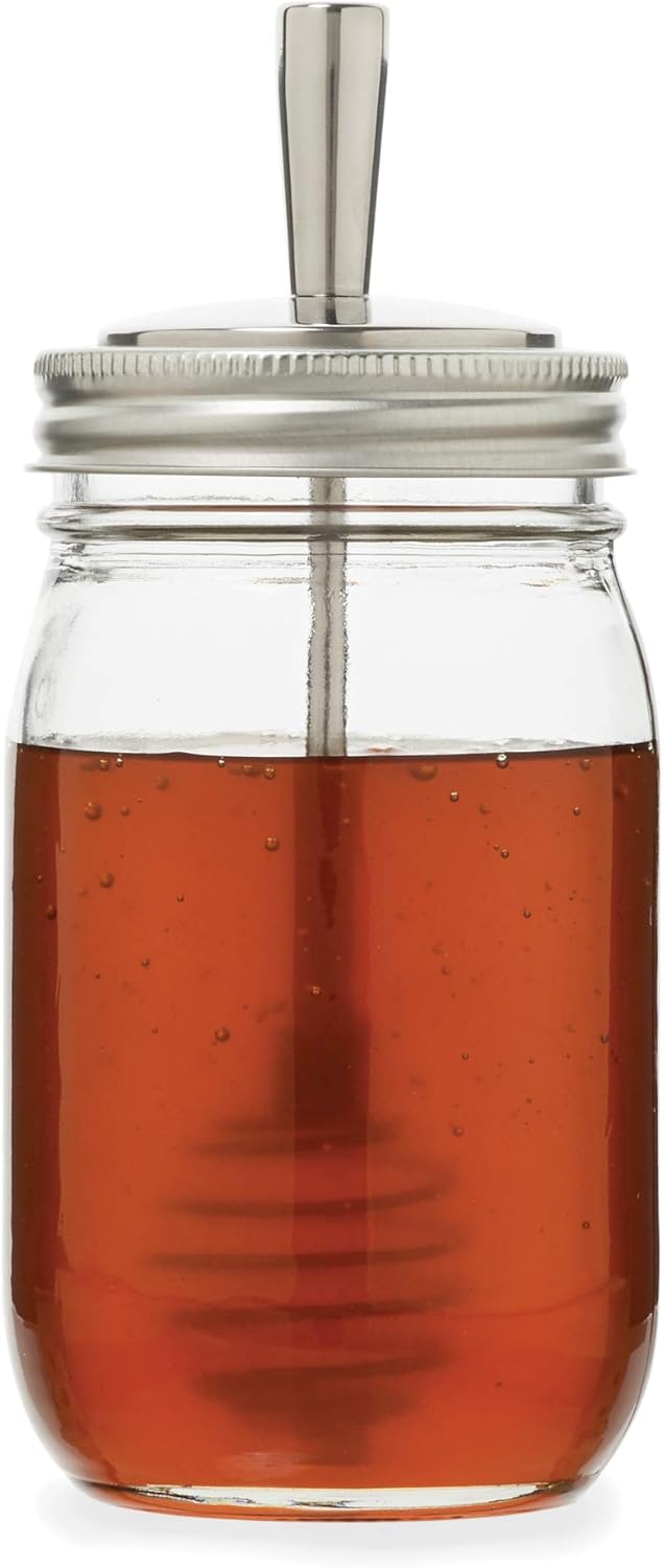 6.5" 3" Jarware Honey Dipper Lid For Regular Mouth Mason Jars, Stainless Steel, x