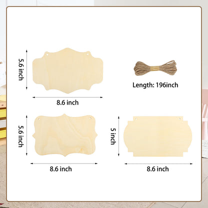 BLSUREFYX 12 PCS Unfinished Wood Crafts 8.9 x 5.7 Inch Hanging Wood Sign Blank with Ropes Rectangle-Shaped Wood Plaques for Crafts Painting Wooden Sign Crafts Holiday Easter Ornament Home Decor