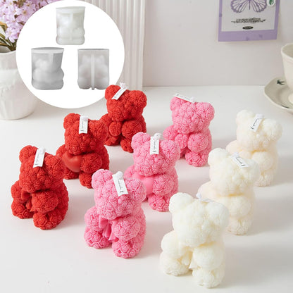 Rose Bear Silicone Mold, DIY Teddy Bear Candle Making Kit, Heart Design