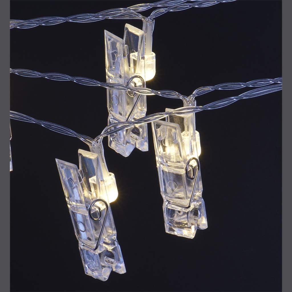 GL42589 10.5 Sterno Home LED Battery-Operated Clip String Lights, Feet, Warm White Cord