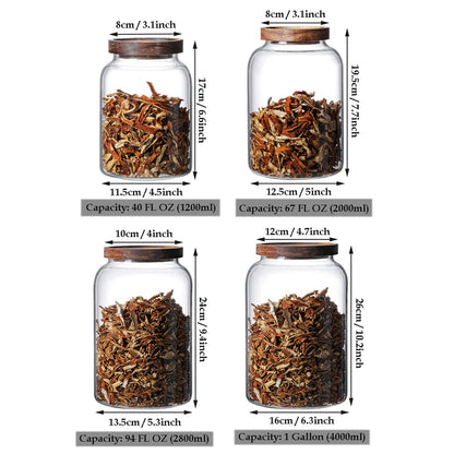 WINAKUI Large Glass Jars with Airtight Wooden Lid, Food Storage Glass Canister, Clear Cereal Storage Container for Flour, Sugar, Coffee Beans, Snack (67 FL OZ (2000ml))