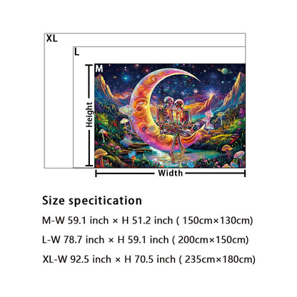 Huzuya Blacklight Skull Tapestry UV Reactive Galaxy Space Tapestries Psychedelic Moon Wall Tapestries Skeleton Lovers Wall Hanging for Bedroom Decor
