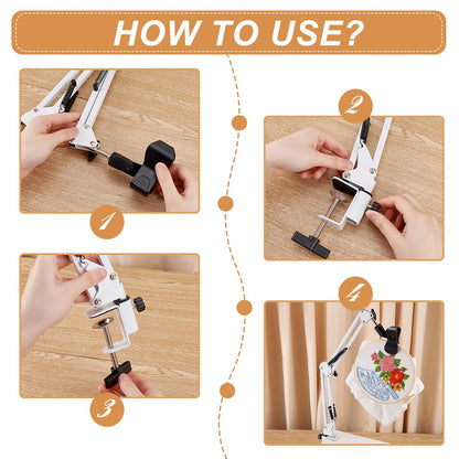 OLYCRAFT White Embroidery Table Stand Kit 8mm Hole Hand Embroidery Stand Lap Folding Cross Stitch Stand Clamp Hand Embroidery Hoop Holder 360 Rotated Embroidery Holder Stand for Embroidery Hoops