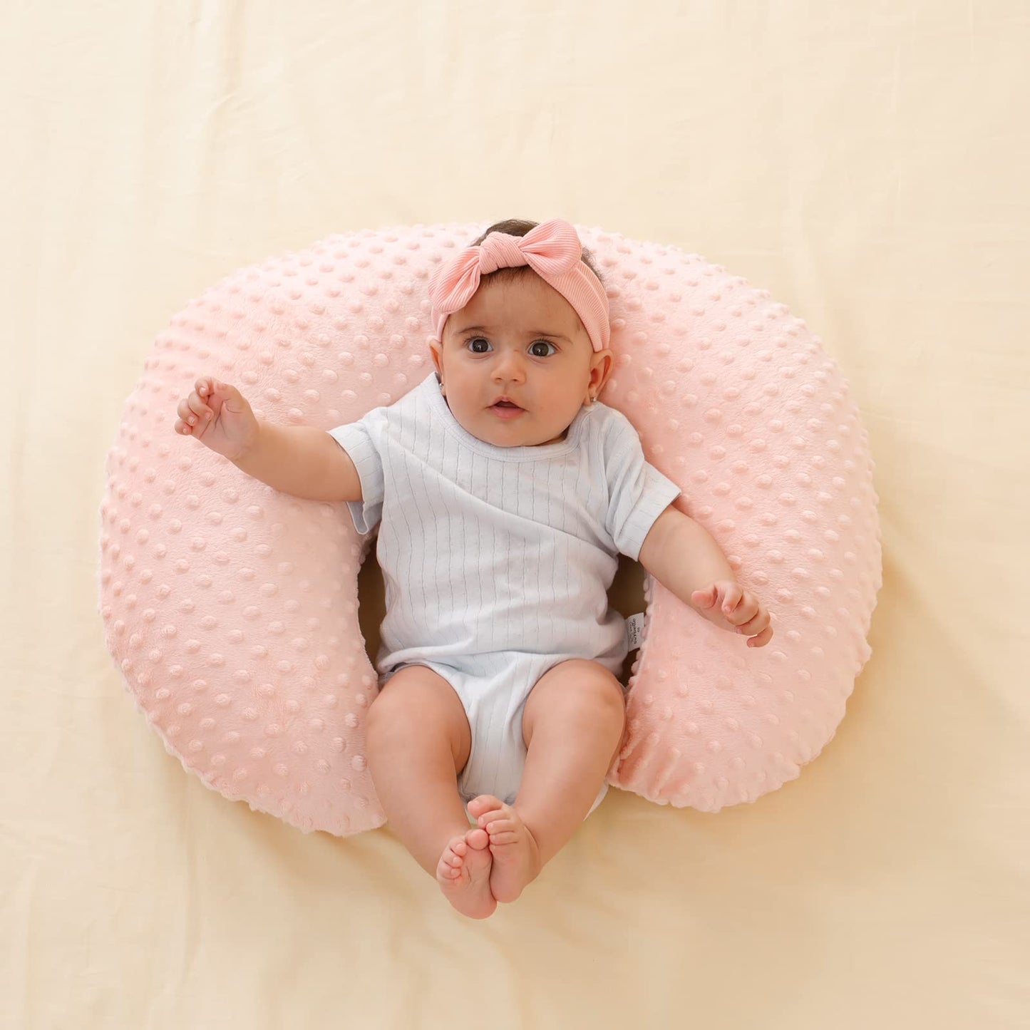 QUENESS Nursing Pillow Cover Breastfeeding Pillow Cases Plush Dot Slipcover (LightPink)