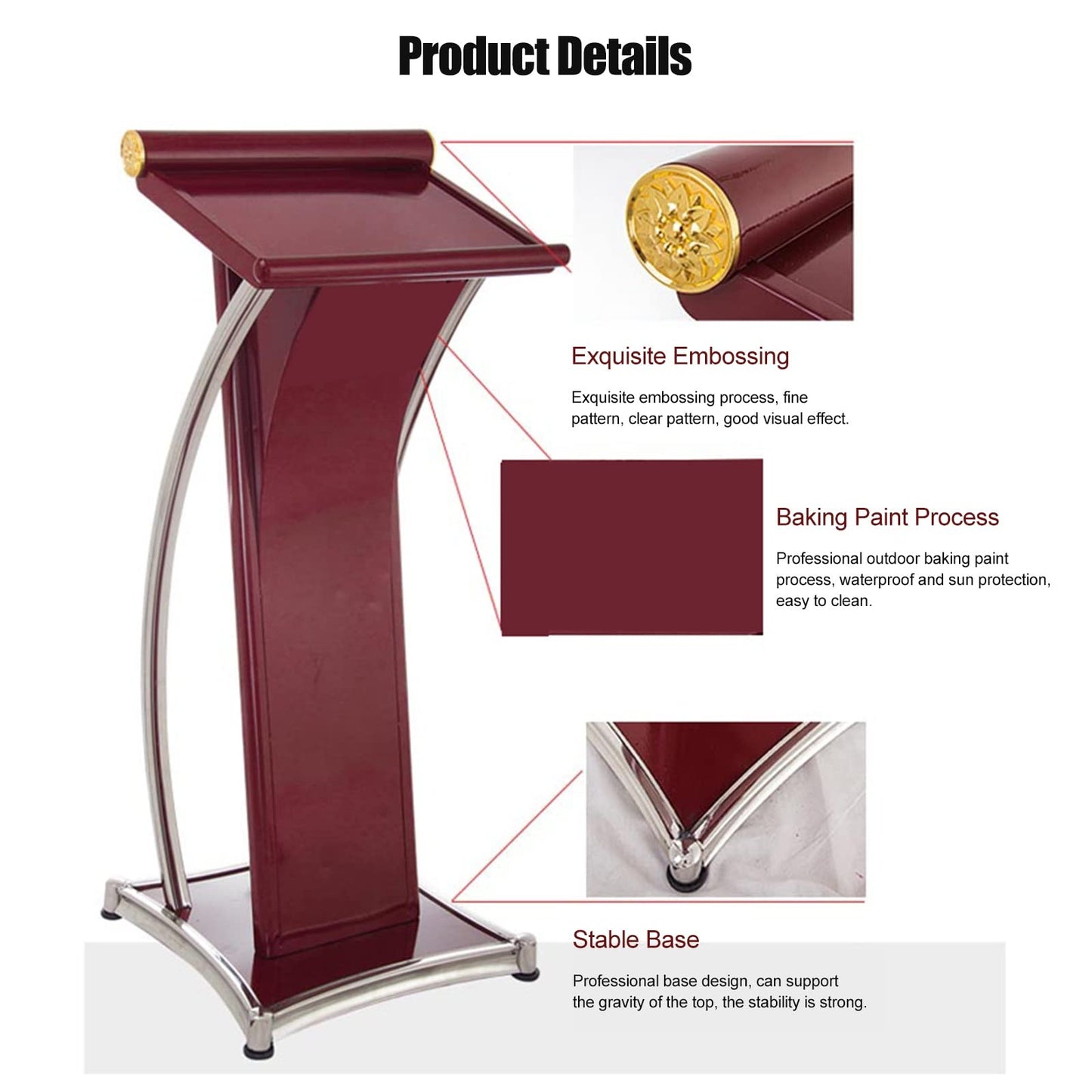 WZYPZFCL Podium, White Metal Lectern Podium Stand, Adjustable Church Pulpit for Classroom & Office, Slanted Top Shelf Reading Desk, Ideal for Stage & Studio Presentations