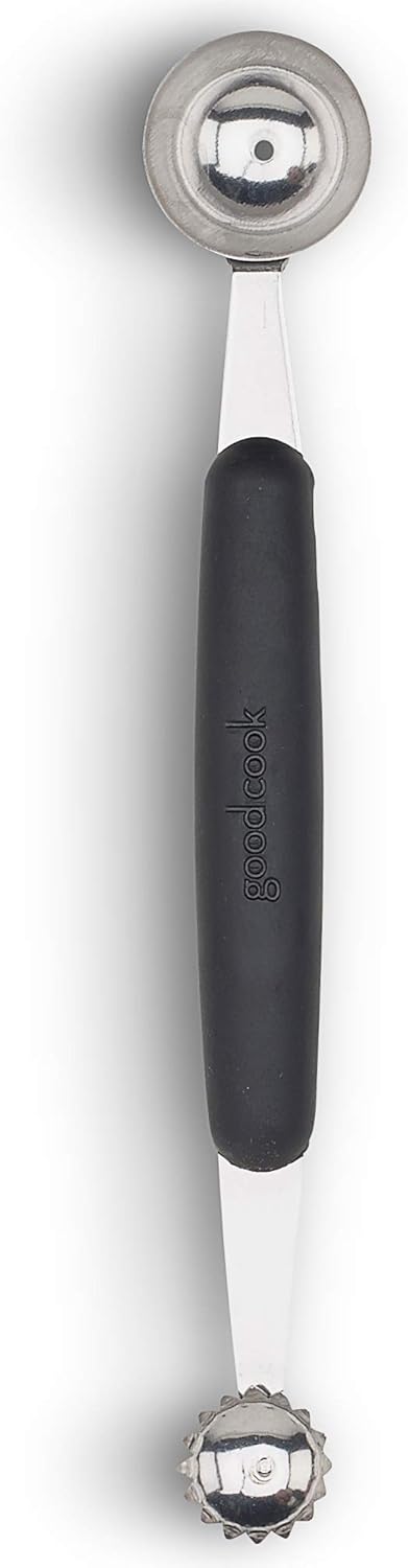 GoodCook Touch 2-in-1 Stainless Steel Melon Baller and Fruit and Veggie Corer Scoop, Silver/Black