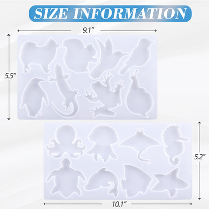 Pulcher Resin Molds, 16 Marine Terrestrial Amphibious Animals Keychain Making Silicone Mold for Epoxy Resin Casting Craft DIY Pendants Ornaments Decoration Gift
