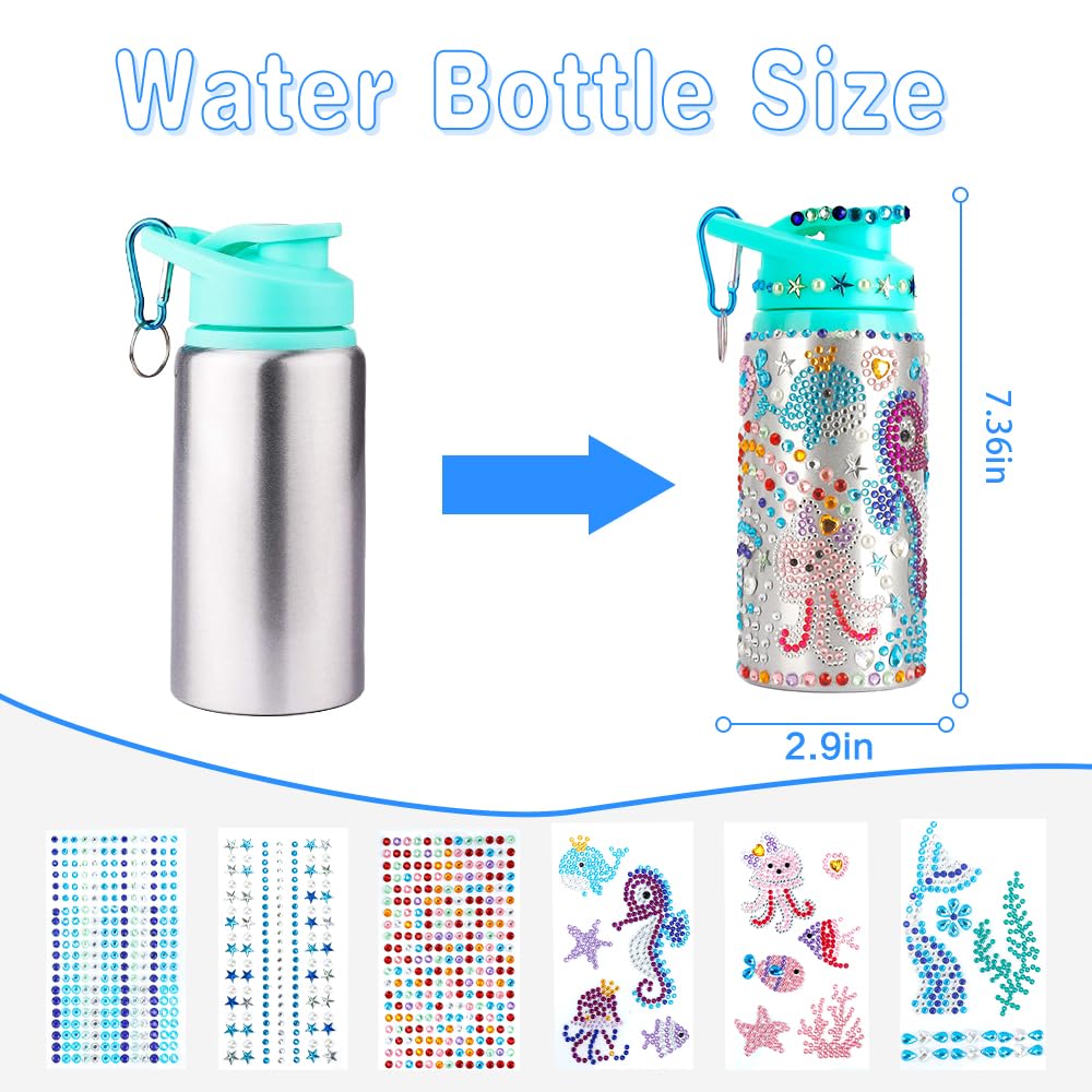 Graduation Gift for Kids, Decorate Your Own Water Bottle Kits for Girls Age 4 5 6 7 8 9 10-12 Year Old Girl Gifts, Mermaid Gem Diamond Painting DIY Arts and Crafts Gifts for Birthday Party Favors