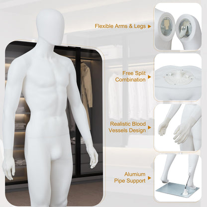 Kinfant Male and Female Mannequin Set - 6Ft Full Body Male and Female Detachable Mannequin with Stand for Clothing Shops, Clothing Design(White)