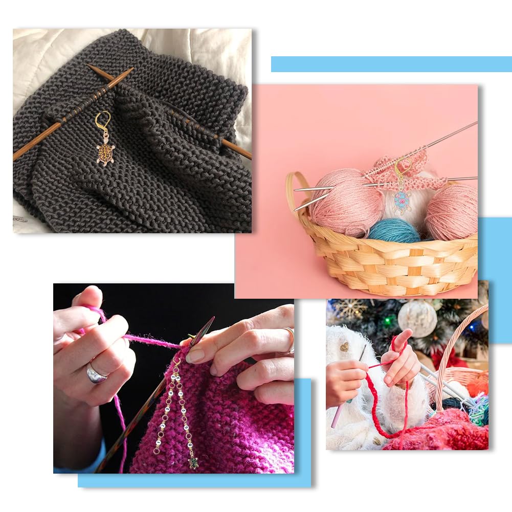 Hobbspring DIY Knitting Tool Sets Including 20pcs Turtle Locking Stitch Markers 2pcs Number Acrylic Knitting Row Counter Chains with Claw Clasps for Knitting Weaving Sewing Accessories