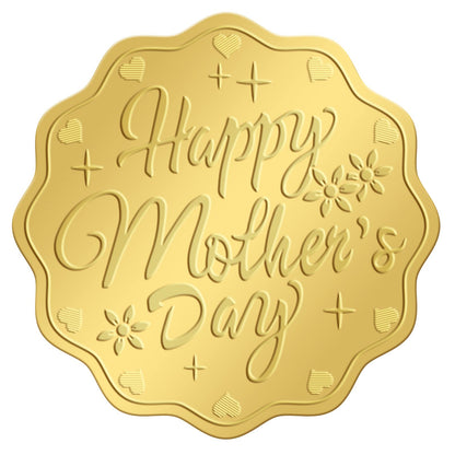 CRASPIRE 2 Inch Envelope Seals Stickers Happy Mother’s Day 100pcs Embossed Foil Seals Adhesive Gold Foil Seals Stickers Label for Wedding Invitations Envelopes Gift Packaging