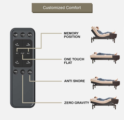 Irvine Home Collection California King Adjustable Bed Base - Dual Massage - USB Ports - Zero Gravity - Underbed Light - Wireless Remote - Adjustable Legs - Zero Gravity - Anti Snore - Memory Position
