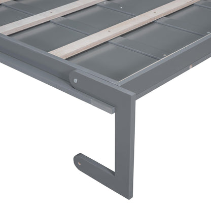 Merax Queen Size Murphy Bed Frame, Modern Wall Bed Can Be Folded into Cabinet, Chair with Cushion, Gray