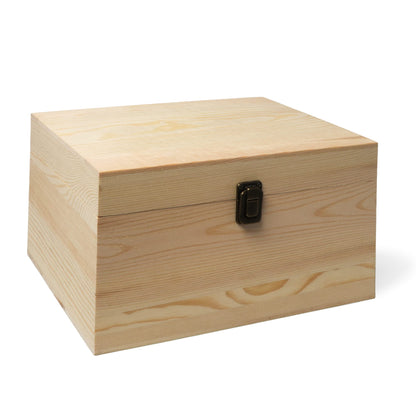 VIKOS Products 10.71x8x5.66-Inch Unfinished Wooden Box with Hinged Lid & Front Clasp for DIY Art Project Crafts Woodcraft Keepsake - Easy to Stain Paint Wood Burning