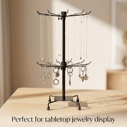 QWORK 2-Tier Rotating Metal Jewelry Display Stand – 2 Pack Adjustable Height Organizer for Necklace, Earrings & Key Rings