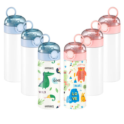 OFFNOVA 12oz Kids Sublimation Water Bottle Blank with One-click Pop-up Straw, Kids Sublimation Tumbler Cups for Boys Girls to School Sports Travel Camping (6 Pack)