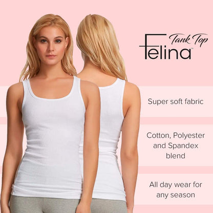 Felina Cotton Ribbed Tank Top - Class Tank Top for Women, Workout Tank Top for Women (Color Options Available) White