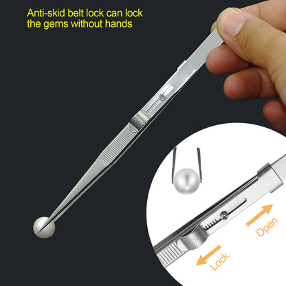 4 Pack Diamond Jewelers Tweezers Holder Pick up Tool Claw Gems Tweezer Grabber Jewelry Locking Tweezers with 30X 60X Jewelers Loupe Magnifier