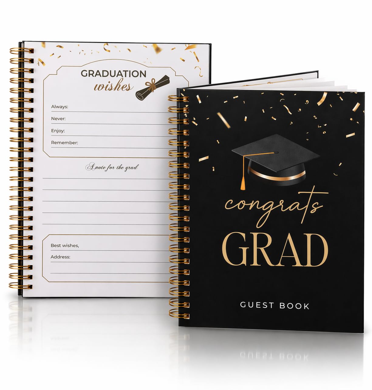 Paper 'n Such Black and Gold Graduation Guest Book, Hardcover Spiral Book with Confetti Design - Grad Party Supplies Favors