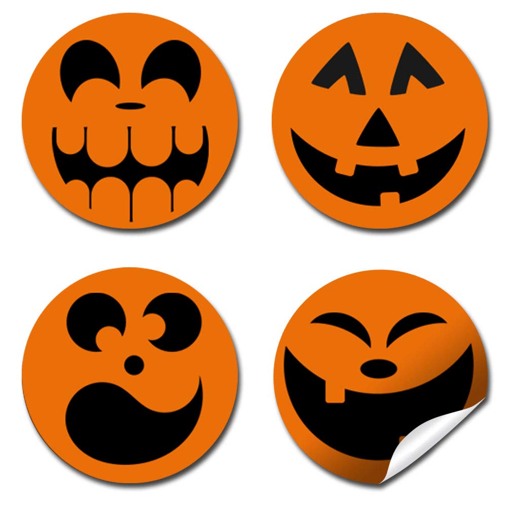 Halloween Jack-O-Lantern Pumpkin Faces Party Kiss Sticker Labels, 300 Party Circle Sticker sized 0.75” for Chocolate Drop Kisses by AmandaCreation, Great for Party Favors, Envelope Seals & Goodie Bags