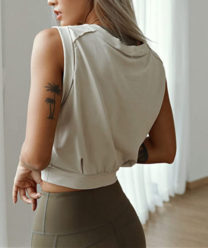 ARRIVE GUIDE Crop Top Athletic Shirts for Women Cute Sleeveless Yoga Tops Running Gym Workout Tshirts Apricot S