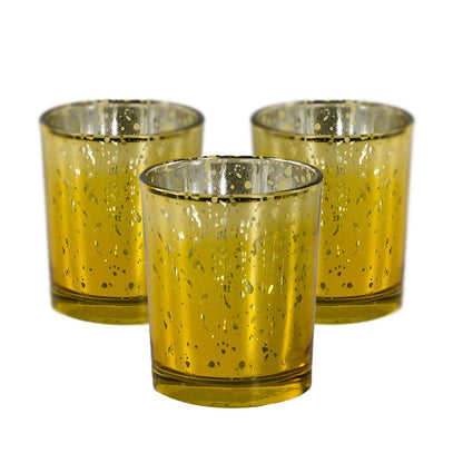 Mister Candle Unscented Gold Mercury Glass Votive Candles, 2" Filled Candle Jars for Centerpieces, Wedding Décor, Events, Home & Party Ambiance, Set of 12 Hand Made in USA