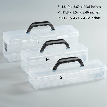 Flythww Plastic Storage Container with Lid, Clear Craft Tool Art Supply Sewing Organizer Box with Handle, Storage Bin for Paint Brush, Cards, Pencils, Crayon, Toys, Ribbons (L 13.98 x 4.21 x 4.72 in)