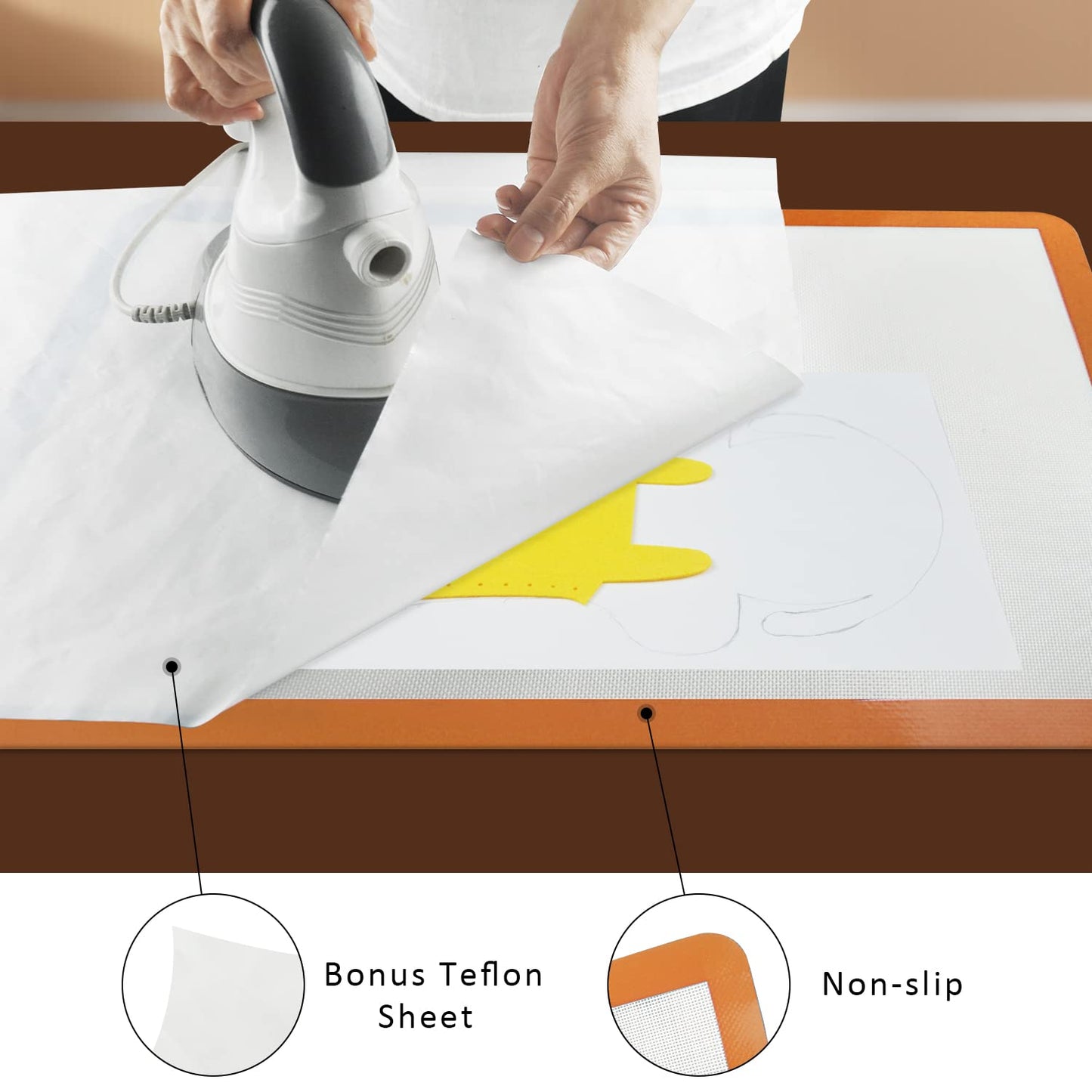 Applique Fusing Mat,17" x 24"Applique Pressing Sheet with See-Through Design for Arts Crafts Creation,Silicone Mat Including Bonus Teflon Coated Pressing Sheet and Silicone Iron Rest Pad