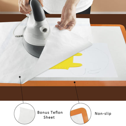 Applique Fusing Mat,17" x 24"Applique Pressing Sheet with See-Through Design for Arts Crafts Creation,Silicone Mat Including Bonus Teflon Coated Pressing Sheet and Silicone Iron Rest Pad