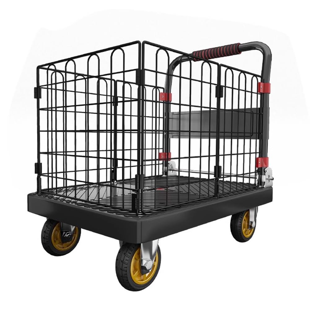 Heavy Duty Folding Platform Truck Cart with Cage and Wheels - Ideal for Warehouse Transport and Moving Heavy Loads