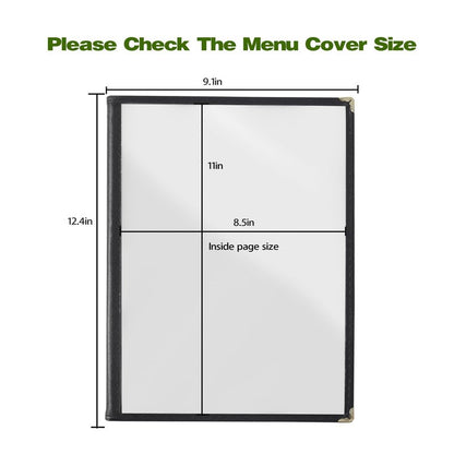 Restaurant Menu Covers Set 20 - Transparent Menu Covers 8.5" x 11" - 4 Page 8 View Menu Holder Black Folder for Bar Café