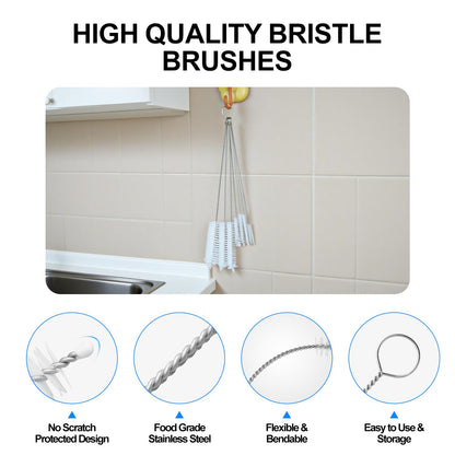 8 Pack Straw Brush Cleaner with Different Diameters (3mm-30mm) - 12" Long Nylon Brush for Water Bottles, Baby Bottles, Sippy Cups & Tumblers | Reusable Tube Cleaner for Straws and Narrow Pipes