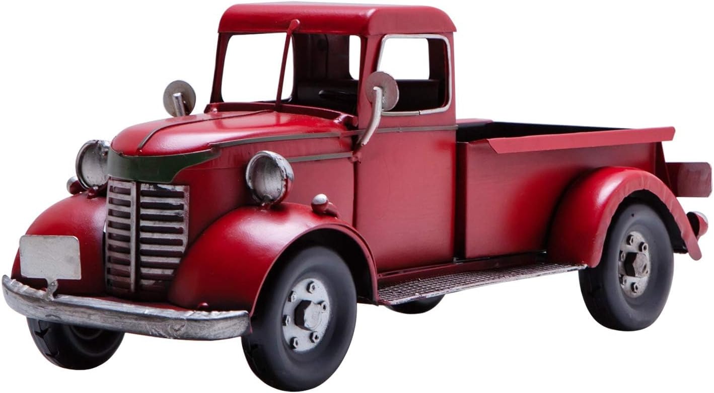 12'' SOFFEE DESIGN Iron Classic Red Truck Pick-up Model Collectible Vehicle Decoration, Collectible Figurine Home Dcor