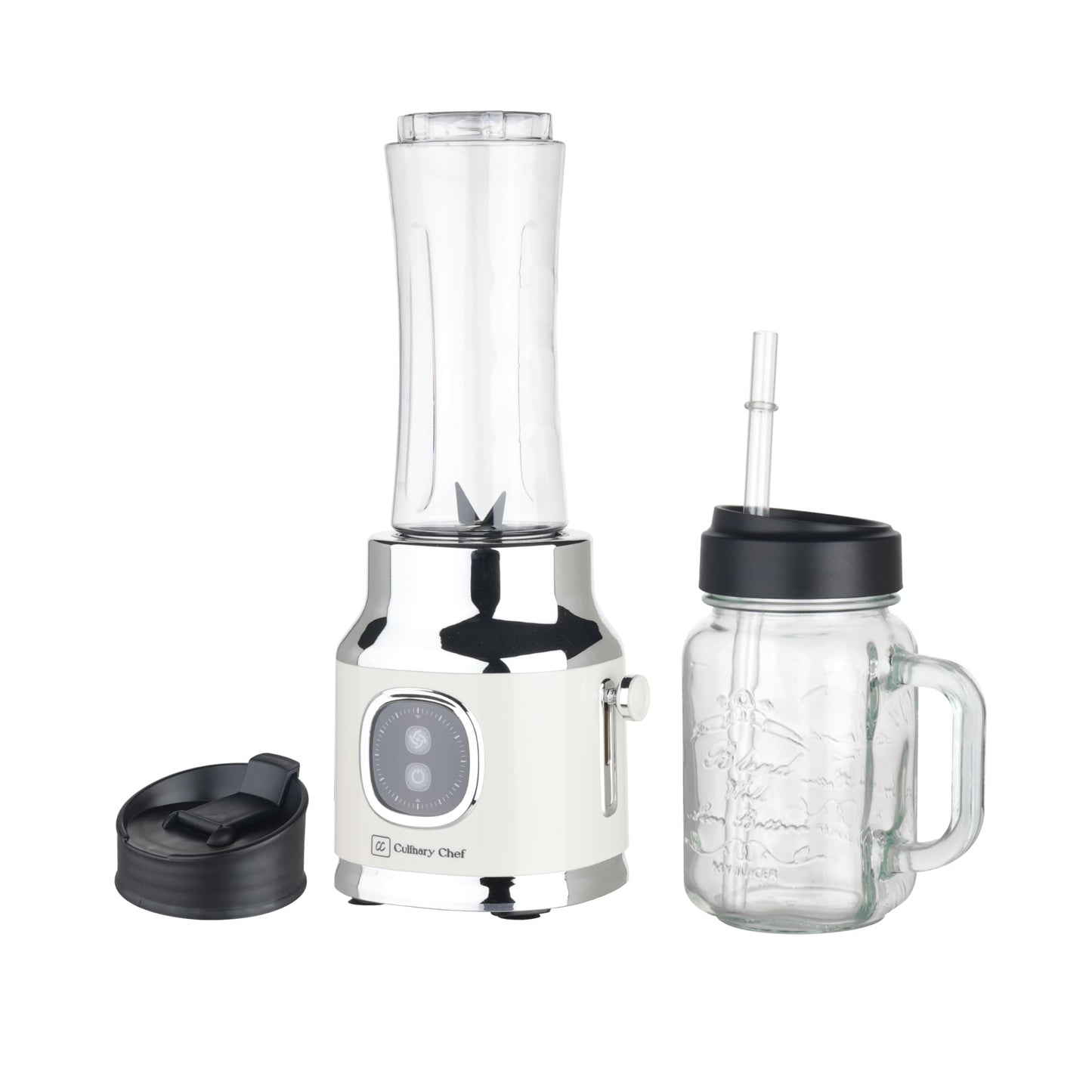 CULINARY CHEF Retro Smoothie Maker Personal Blender with Mason Jar, Perfect for Shakes and Smoothies, Countertop, Dishwasher Safe, BPA-Free, High Power 300W, Black