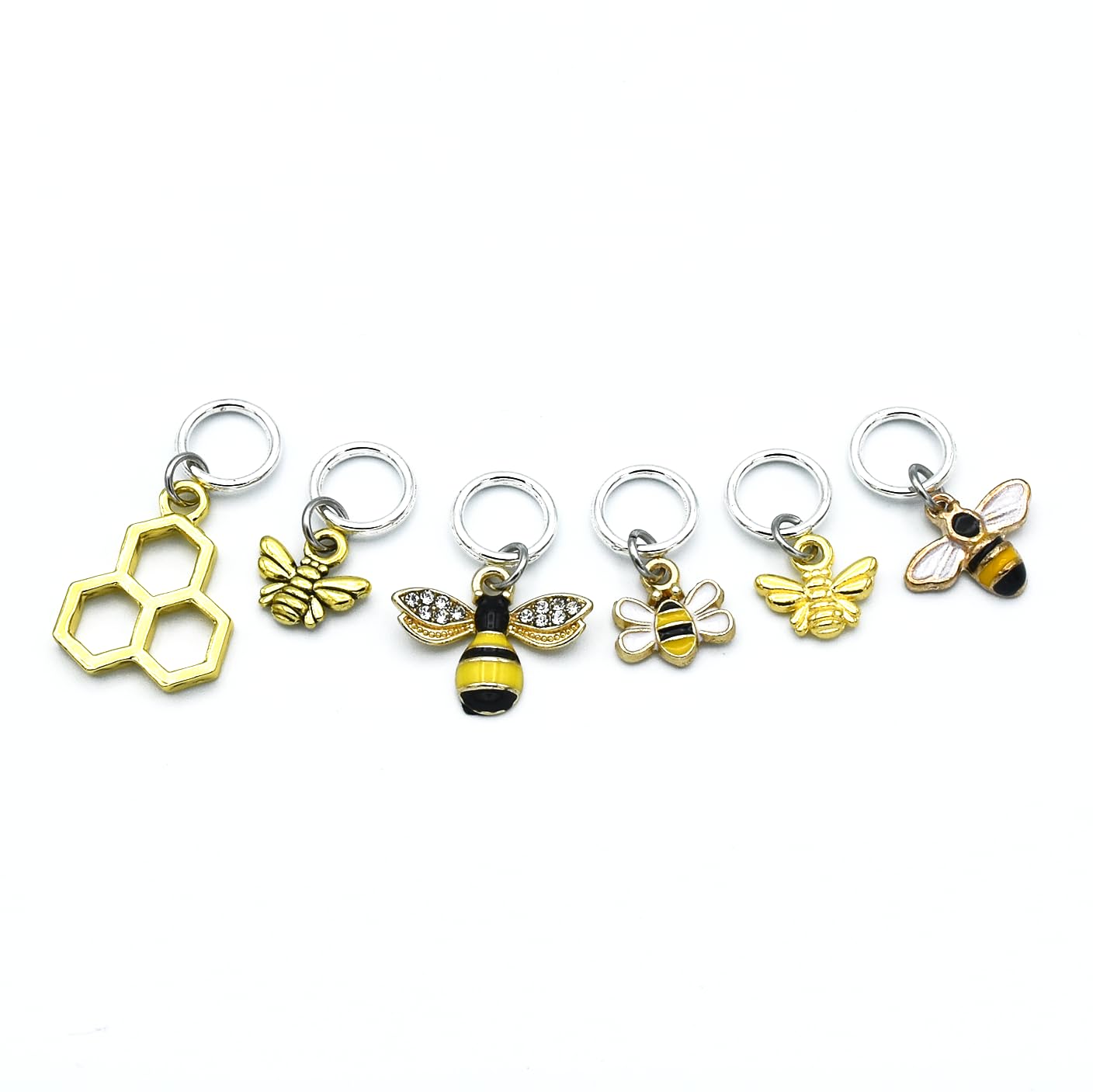 Honey Bee Knitting Stitch Markers with Storage Tin | Ring Style Closed Rings | Bee & Honeycomb Charms for Knitters | Gift for Yarn Lovers | Handmade by Pretty Warm Designs