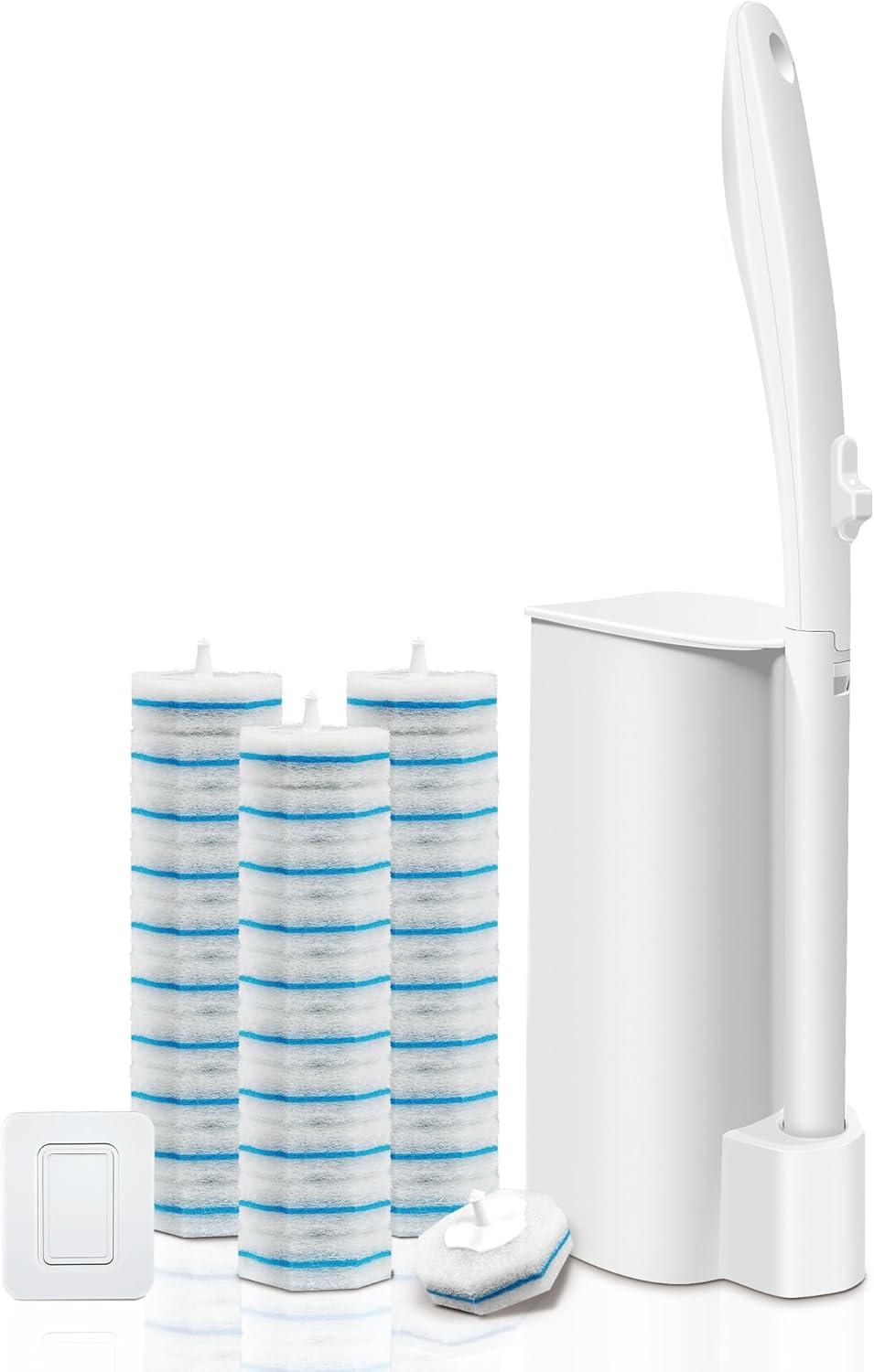 Set 30 System-1 1 Caddy&30 Disposable Toilet Brush and Holder with Refills, Wall-Mounted Toilet Brush, Toilet Cleaning