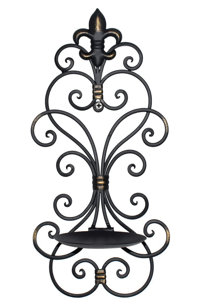 JUCONSIN Wall Sconces Candle Holder Set of 2, Metal Wall Decorations Hanging Wall Mounted Candle Sconces for Living Room Dining Room, Black with Gold (Black with Gold)