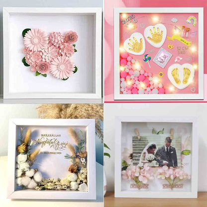 TouYinger 8x8 White Shadow Box Frame Display Case (2 Packs) with Letter Stickers, Display Case Box for Memorabilia, Baby Items, Wedding Memories, Crafts, Tickets and Photos