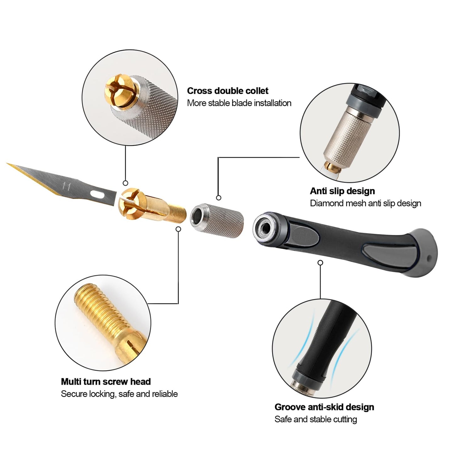 EHDIS Exacto Hobby Knife Set, Precision Art Craft Utility Knife Kit with 10PCS # 11 Titanium Coated Blade Refill for Working-Stencil, Scoring, Scrapbooking, Architecture Modeling, Crafting