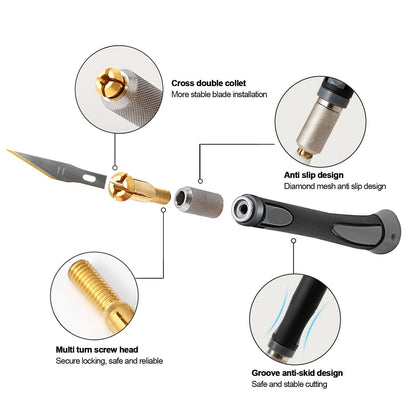 EHDIS Exacto Hobby Knife Set, Precision Art Craft Utility Knife Kit with 10PCS # 11 Titanium Coated Blade Refill for Working-Stencil, Scoring, Scrapbooking, Architecture Modeling, Crafting