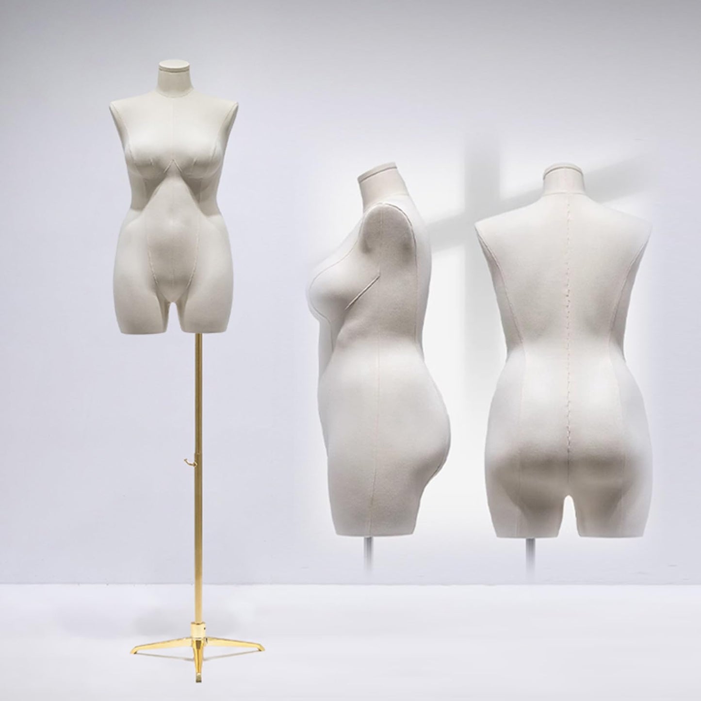 Plus Size Female Mannequin Torso with Adjustable Stand, Headless Curvy Dress Form Model for Sewing & Clothing Display - Realistic Full Body Manikin(Gold Stand C)