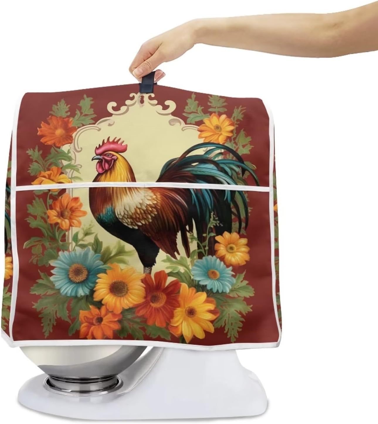 Sunflower Rooster Stand Mixer Cover, Compatible with 4.5-5 Quart Kitchen Aid Mixer, Washable Universal Fit