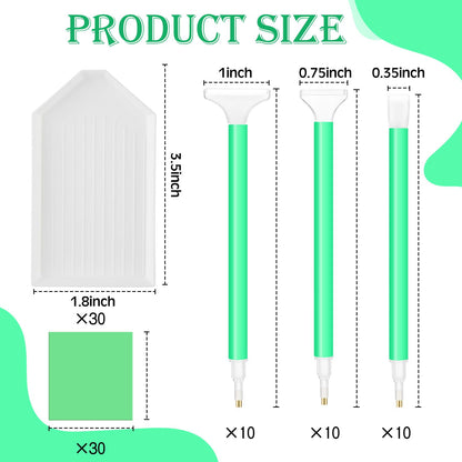 Affrolling 90 Pcs 5d Diamond Art Painting Tools and Accessories Kits Include Drill Pens with 3 Drill Sizes, Plastic Diamond Trays, Glue Clay, Rhinestone Art Painting DIY Accessories (White and Green)