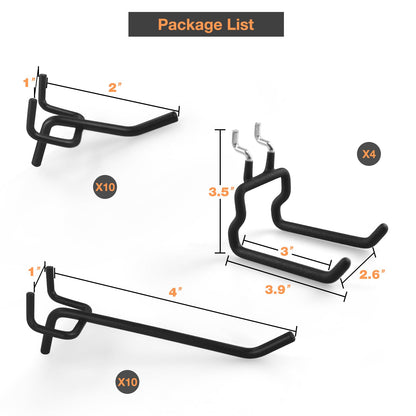 G.CORE 24-Pack Pegboard Hooks, 2" 4" Peg Board Tool Utility Hangers Fit 1/4" Pegboards, Heavy Duty Metal Shelving Brackets, Wall Organizers and Storage for Craft Room Garage Workbench Office (Black)