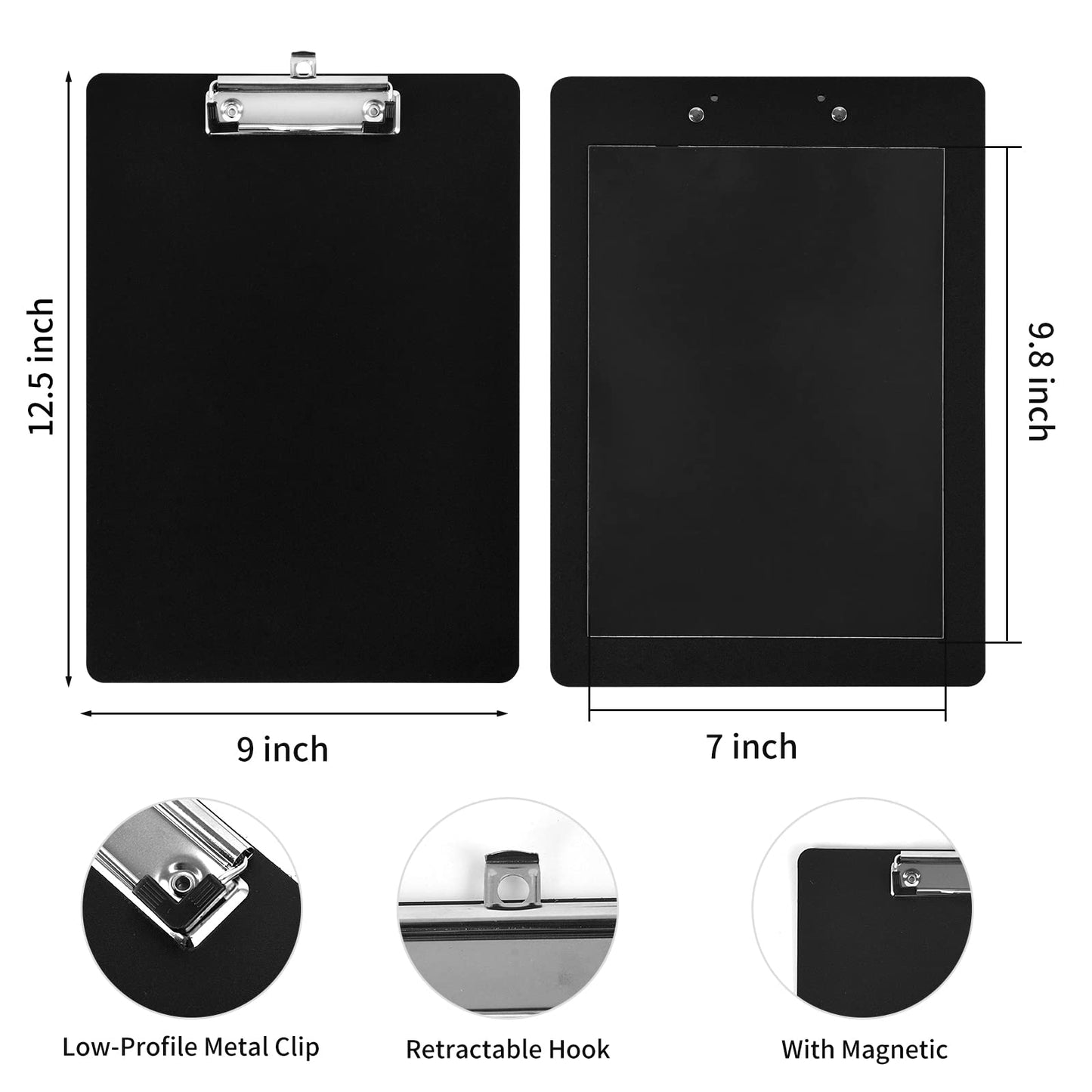4 Pieces Magnetic Clipboards Black Clip Board with Low Profile Letter Size Clipboards 9X 12.5 Inch Standard Clip Hardboard Magnetic Clipboard for Refrigerator for Office Classroom Home Factory
