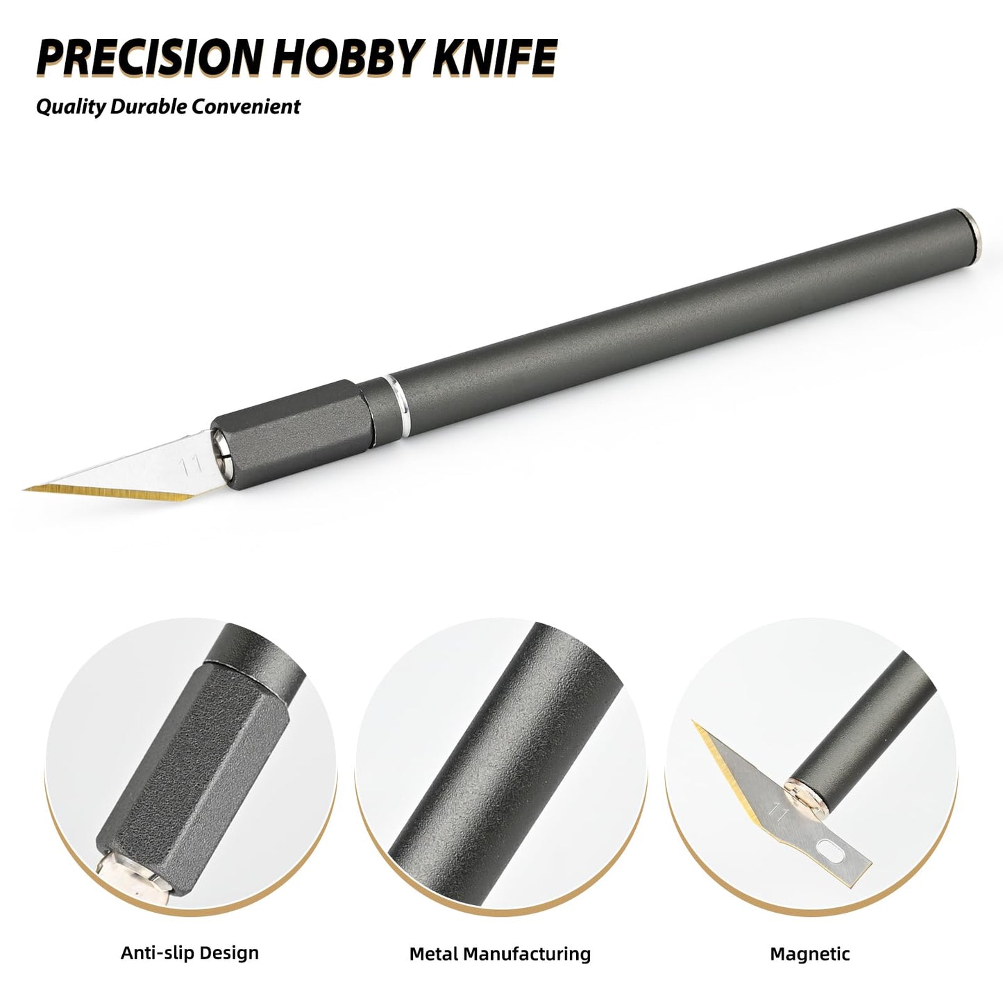 EHDIS Precision Exacto Knife Set with 20 Titanium Coated Blades – Razor Sharp Craft Utility Knife for Model Building, Vinyl Cutting & Detailed Art | Professional Hobby Knife Kit (Grey)